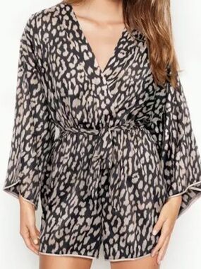 Victorias Secret Satin Romper SM Leopard Boho PJ